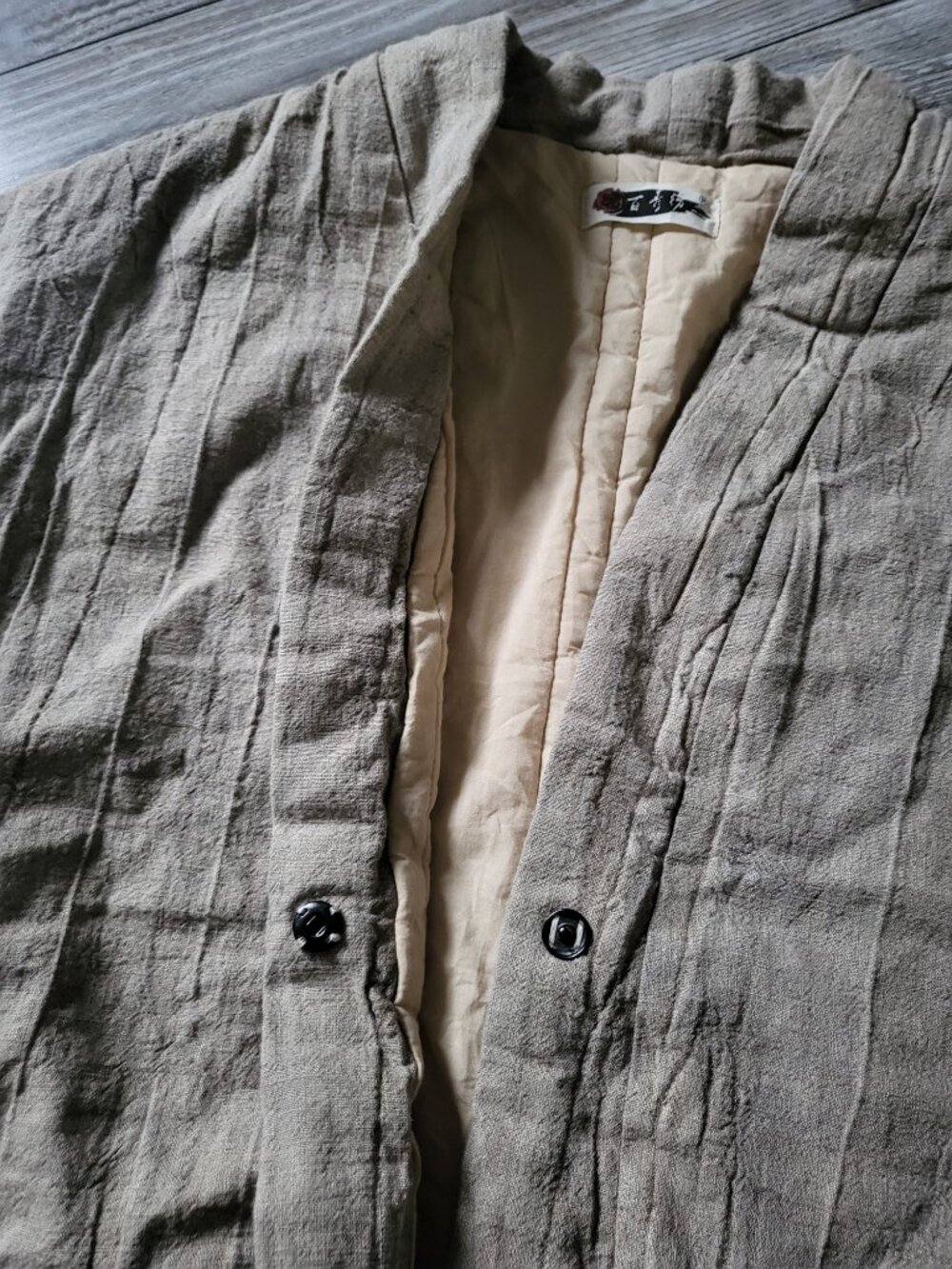 NWOT Heavy Raw Linen Kimono Coat Quilted Cotton Lined Haori Oatmeal - Picture 4 of 13